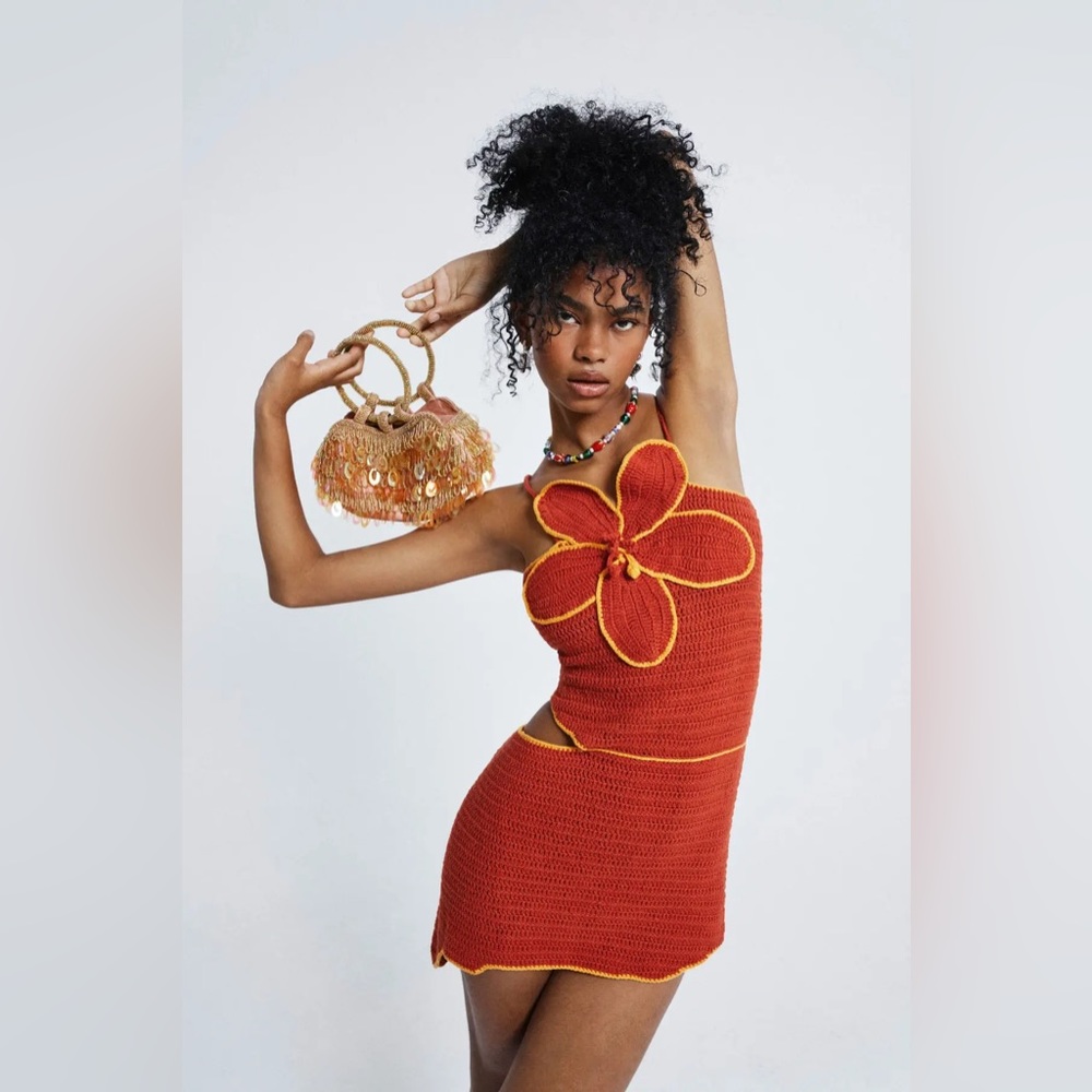 DANIELA ASYMMETRIC CROCHET RED MINI DRESS